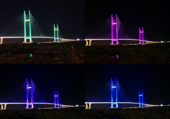 색색의 야간 조명 밝힌 신압록강대교