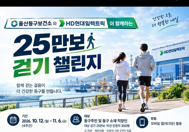 울산 동구, 주민·직장인 대상 '25만보 걷기' 챌린지 진행