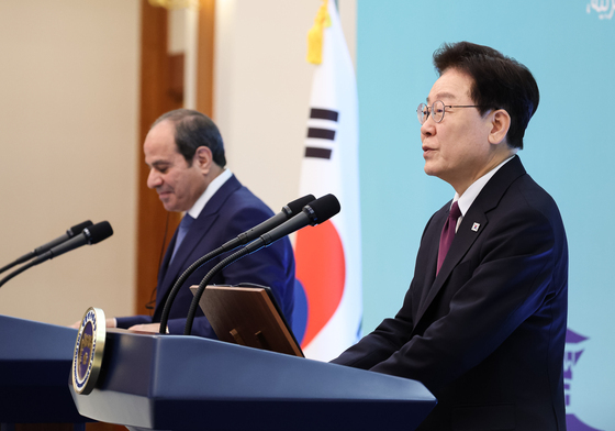 한·이집트 공동언론발표 하는 이재명 대통령