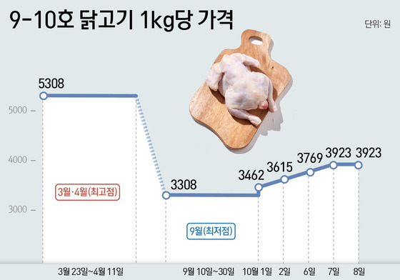 [그래픽] 9-10호 닭고기 1kg당 가격