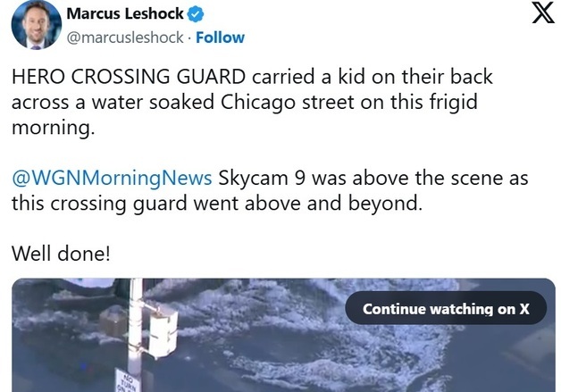 물바다 도로에서 학생을 어깨에 '척'…美안전요원 선행 화제