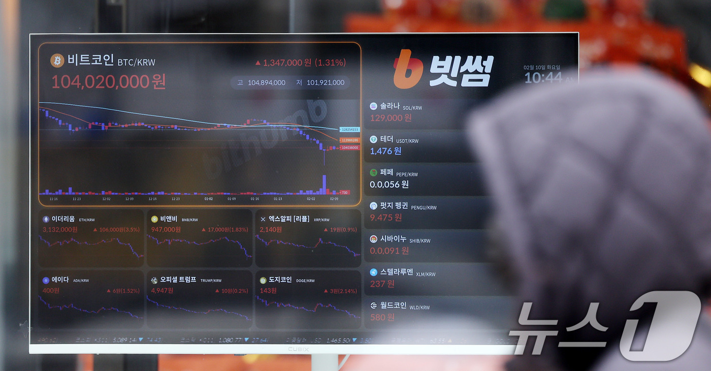 (서울=뉴스1) 박지혜 기자 = 10일 서울 강남구 빗썸라운지 삼성점 앞으로 시민들이 지나가고 있다.금융감독원은 이날 비트코인 오지급 사태와 관련, 가상자산 거래소 빗썸의 현장 점 …