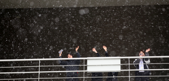 부산에 내리는 눈이 신기해