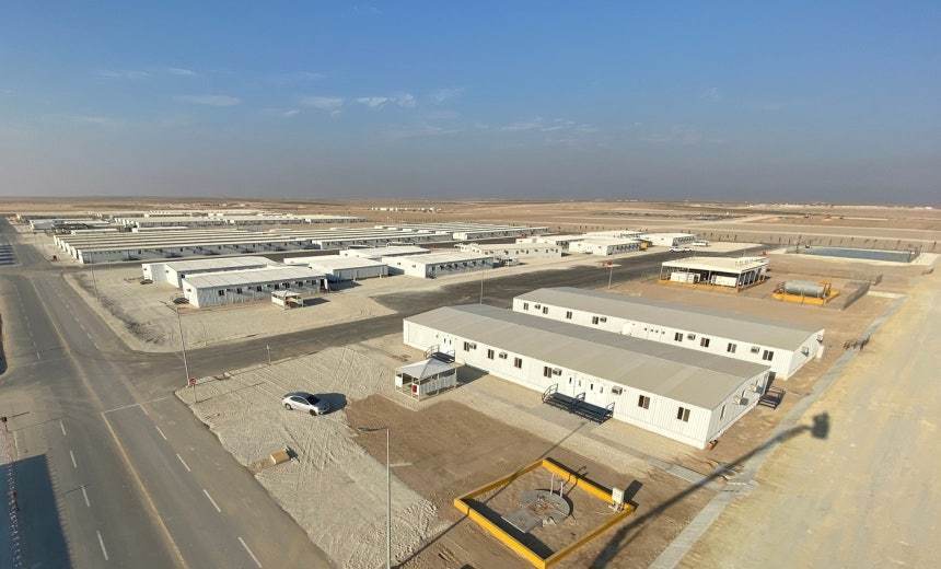 본문 이미지 - 현대리바트가 진행한 사우디아라비아 마잔(MIP) 가설공사 현장 모습 (현대리바트 제공)