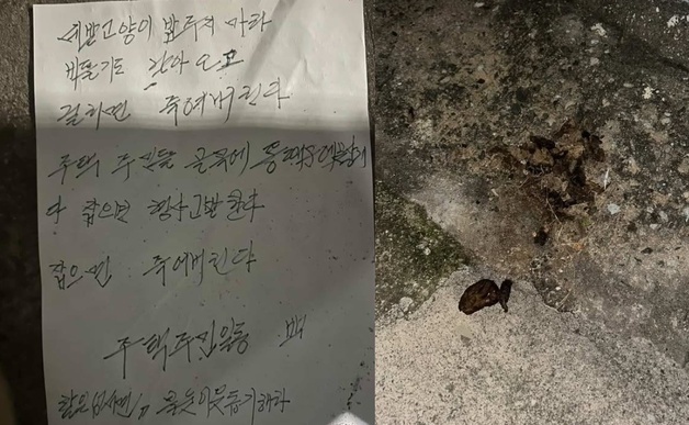 "고양이 밥 주면 죽여버리겠다"…부산 아파트 캣맘 향한 살벌 경고문