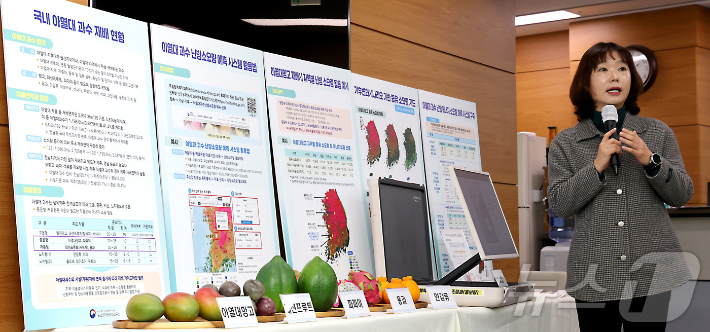 (세종=뉴스1) 김기남 기자 = 전지혜 농촌진흥청 국립원예특작과학원 (전)온난화대응농업연구소장이 11일 세종시 정부세종청사 농림축산식품부에서 아열대 과수재배에 필요한 난방 에너지량 …