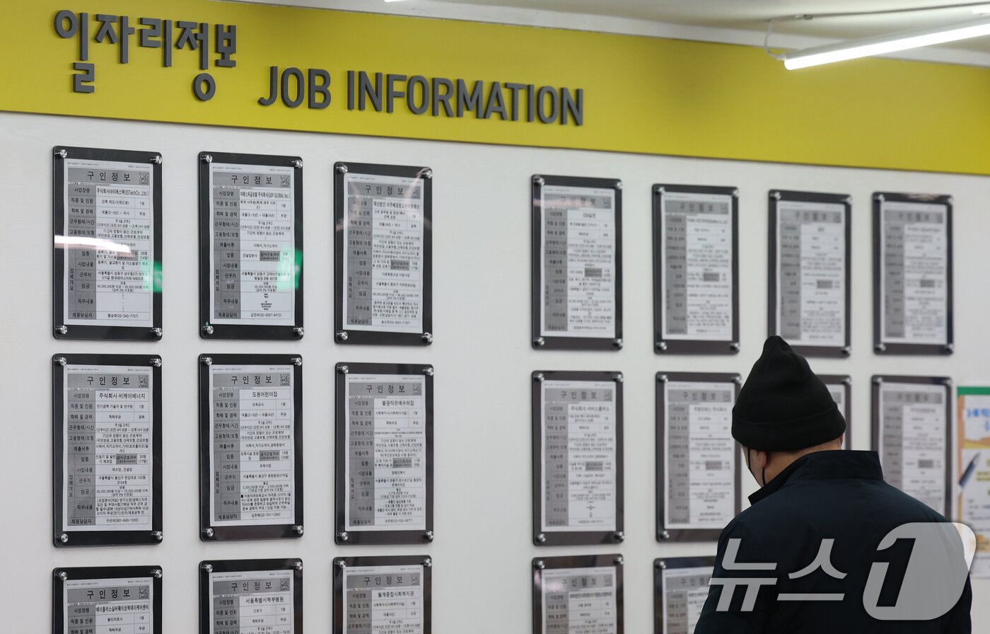 본문 이미지 - 서울 마포구 서울서부고용복지플러스센터에서 한 시민이 채용 게시판을 살펴보고 있다.ⓒ 뉴스1 오대일 기자