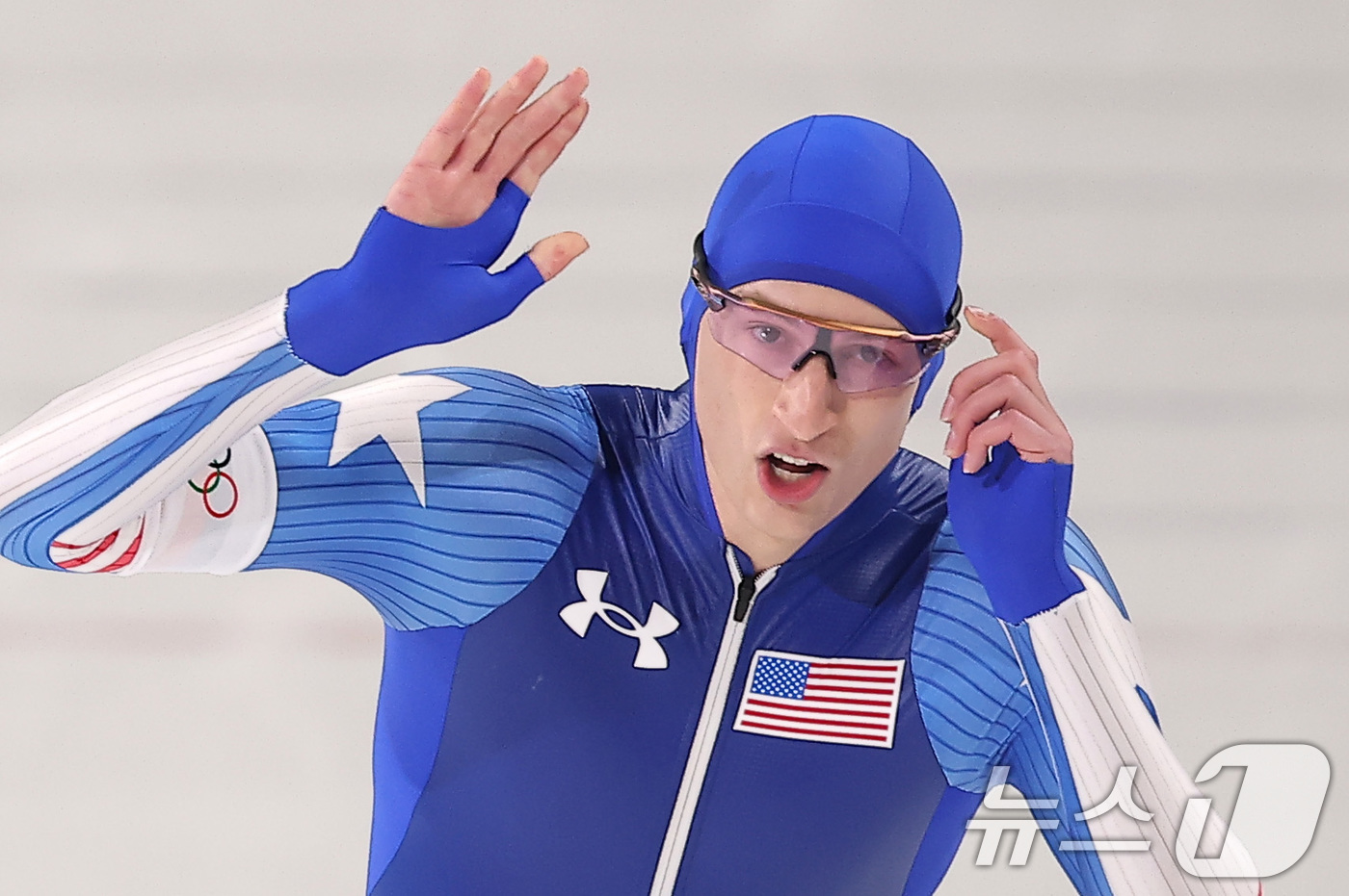 (밀라노=뉴스1) 김성진 기자 = 미국 스피드스케이팅 조던 스톨츠가 11일(현지시간) 이탈리아 밀라노 스피드스케이팅 스타디움에서 열린 2026 밀라노·코르티나담페초 동계올림픽 스피 …