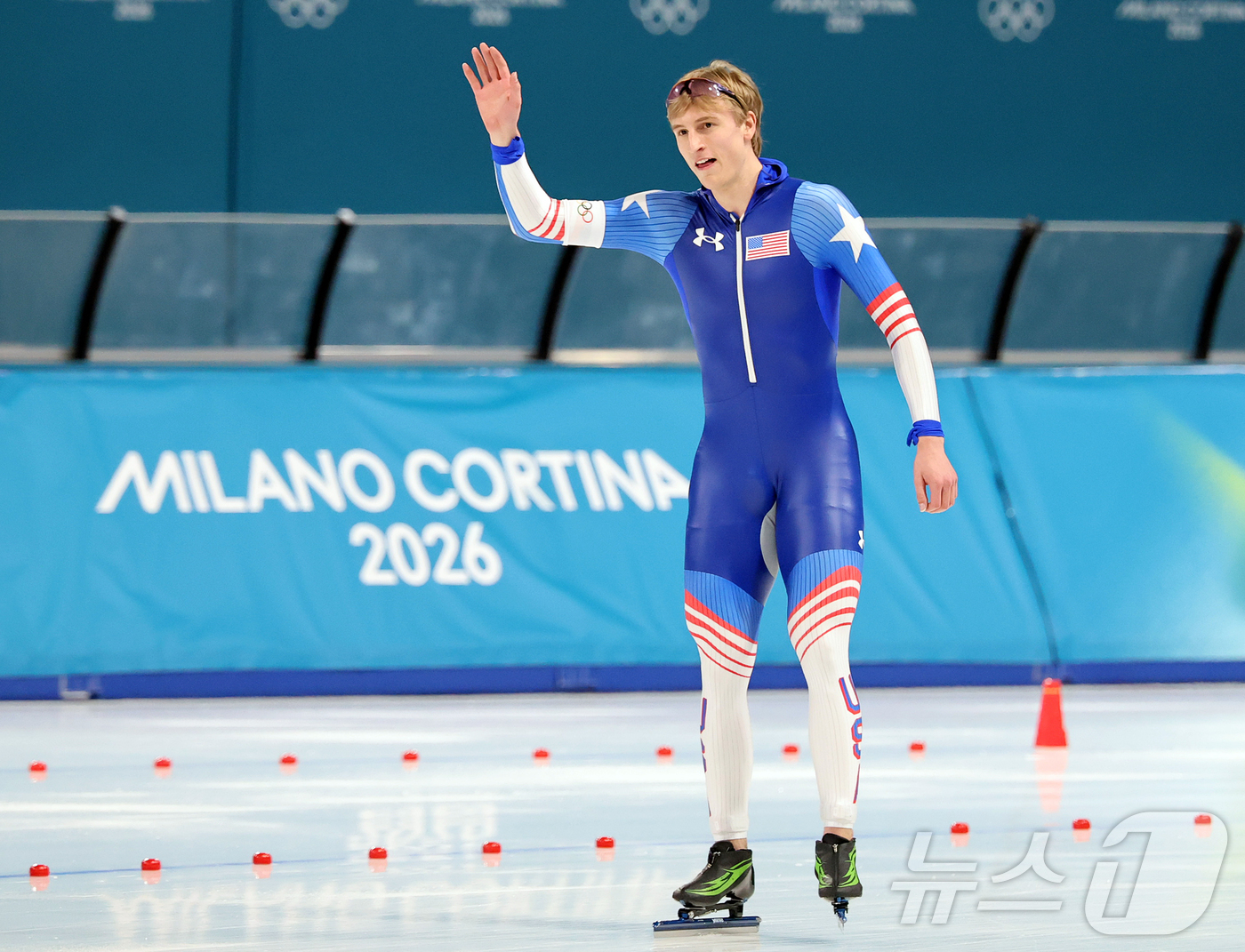 (밀라노=뉴스1) 김진환 기자 = 미국 스피드 스케이팅의 간판 조던 스톨츠가 11일(현지시간) 이탈리아 밀라노 스피드 스케이팅 스타디움에서 열린 2026 밀라노·코르티나담페초 동계 …