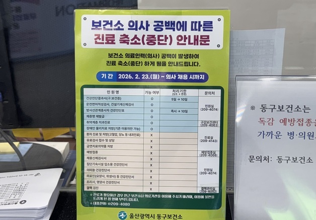 울산 동구보건소 의사 구인난…3차례 공모에 지원자 '0명'