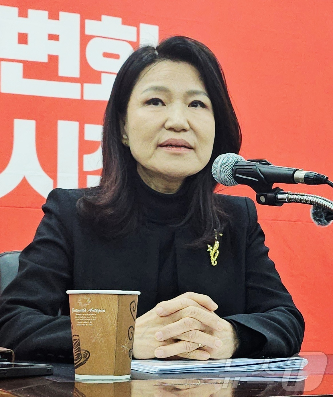 (대구=뉴스1) 남승렬 기자 = 6·3 지방선거 대구시장 출마를 선언한 이진숙 전 방송통신위원장이 12일 대구 수성구 국민의힘 대구시당에서 취재진과 만나 발언하고 있다. 2026. …