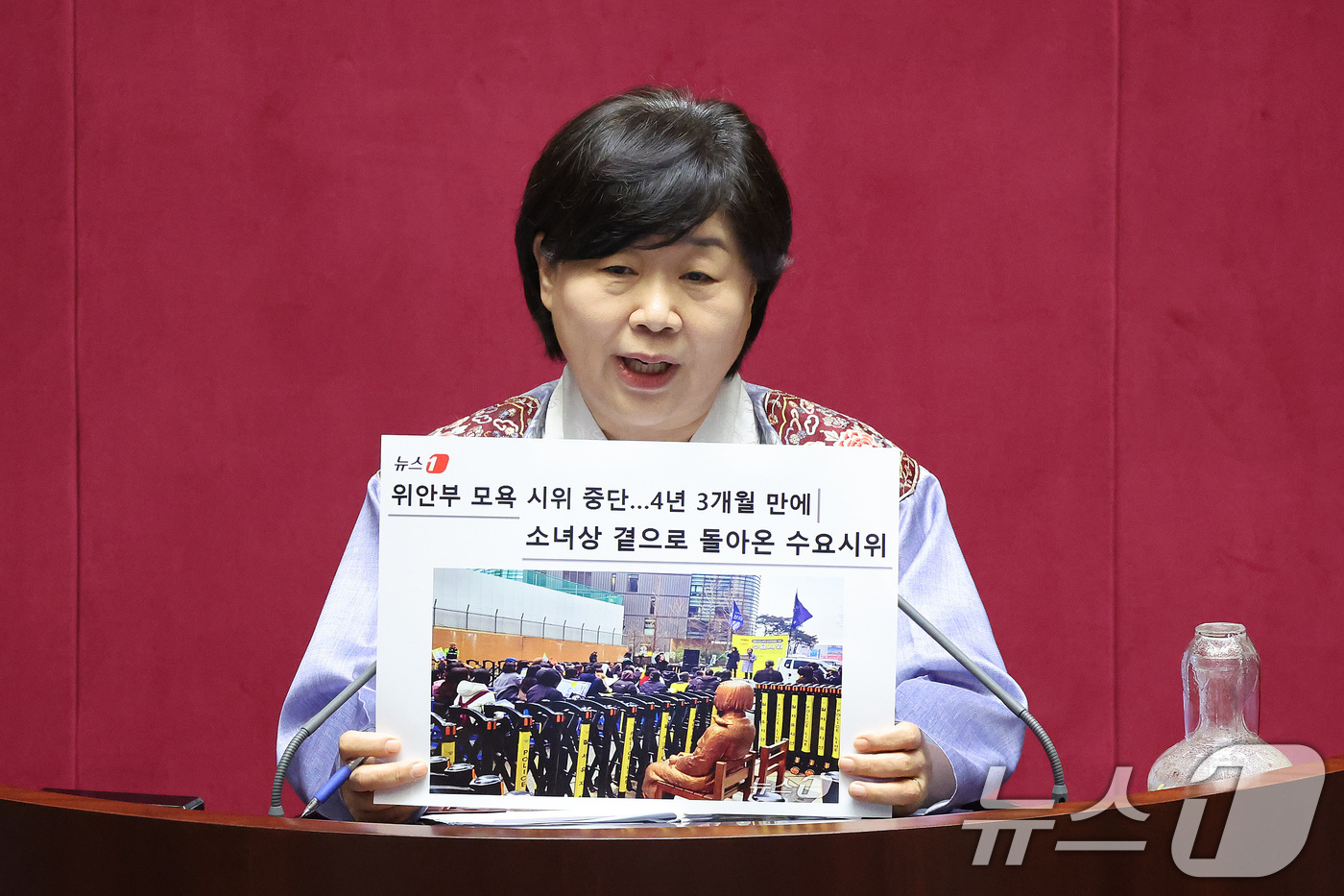(서울=뉴스1) 신웅수 기자 = 서영교 더불어민주당 의원이 12일 서울 여의도 국회에서 열린 제432회국회(임시회) 제7차 본회의에서 일제하 일본군위안부 피해자에 대한 보호·지원 …