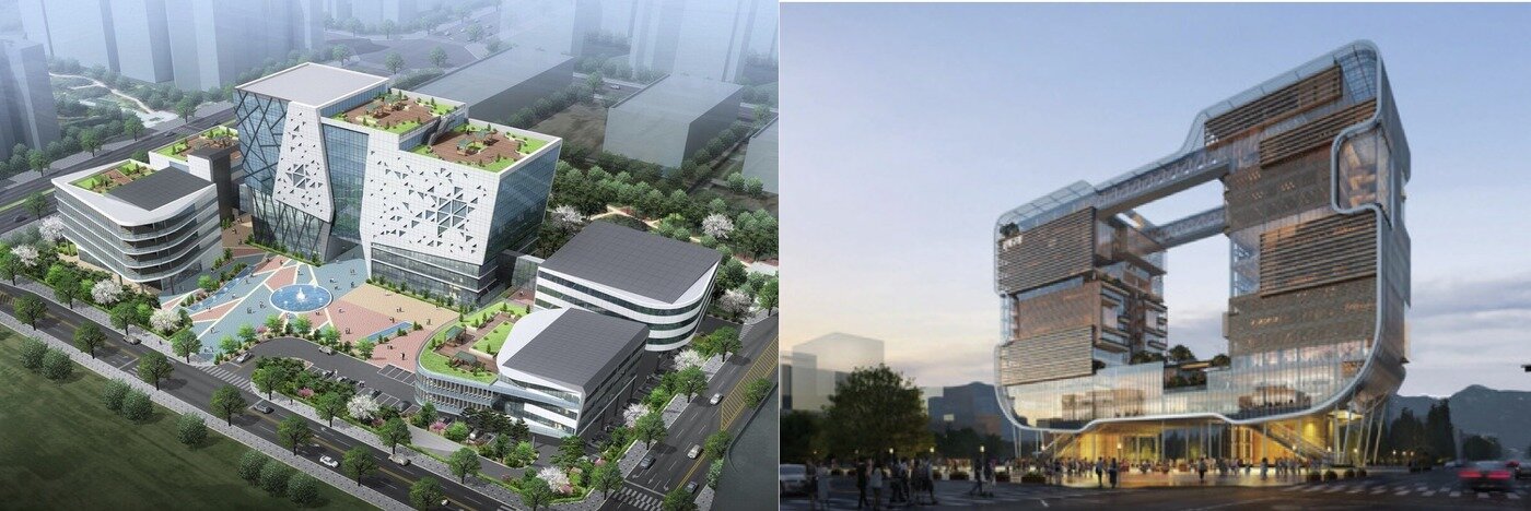 본문 이미지 - 강서구청(왼쪽)과 강북구청 신청사 조감도