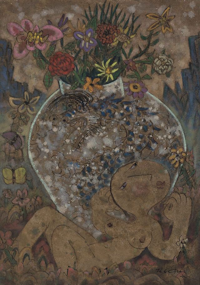 본문 이미지 - 최영림(1916–1985), 무제, mixed media on canvas, 90.5&times;65.2cm, 1976.6., 1200만-2500만 원 (서울옥션 제공)