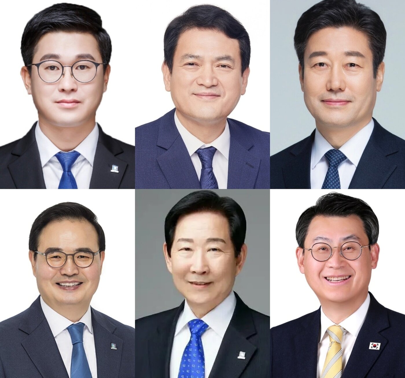 본문 이미지 - 위 왼쪽부터 곽명환 충주시의회 부의장, 김경욱 전 인천공항공사 사장, 노승일 전 지역위원장. 아래 왼쪽부터 맹정섭 전 지역위원장, 우건도 전 충주시장, 이태성 대통령직속 지방시대위원회 전문위원.