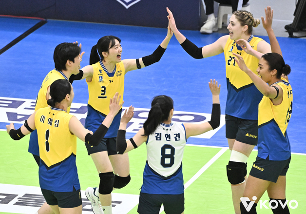 높이 앞세운 현대건설, '선두' 도로공사에 3-1 역전승…승점 4점 차 추격