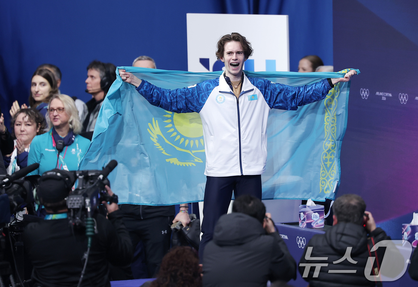 (밀라노=뉴스1) 김성진 기자 = 카자흐스탄 피겨선수 미하일 샤이도로프가 13일(현지시간) 이탈리아 밀라노 아이스 스케이팅 아레나에서 열린 2026 밀라노·코르티나담페초 동계올림픽 …