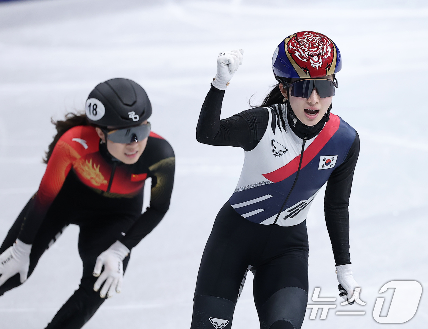 (밀라노=뉴스1) 김성진 기자 = 쇼트트랙 김길리가 14일(현지시간) 이탈리아 밀라노 아이스스케이팅 아레나에서 열린 2026 밀라노·코르티나담페초 동계올림픽 쇼트트랙 여자 3000 …