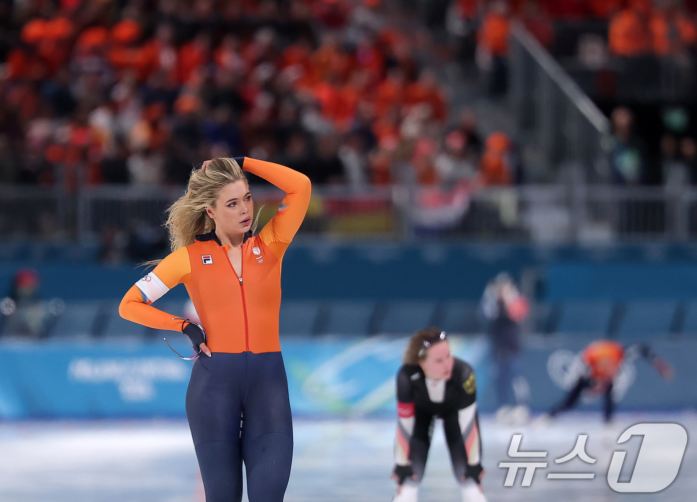 (밀라노=뉴스1) 김성진 기자 = 네덜란드 스피드스케이팅 유타 레이르담이 15일(현지시간) 이탈리아 밀라노 스피드스케이팅 스타디움 열린 2026 밀라노·코르티나담페초 동계올림픽 스 …