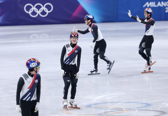계주 결승 진출에 기뻐하는 쇼트트랙 남자 대표팀
