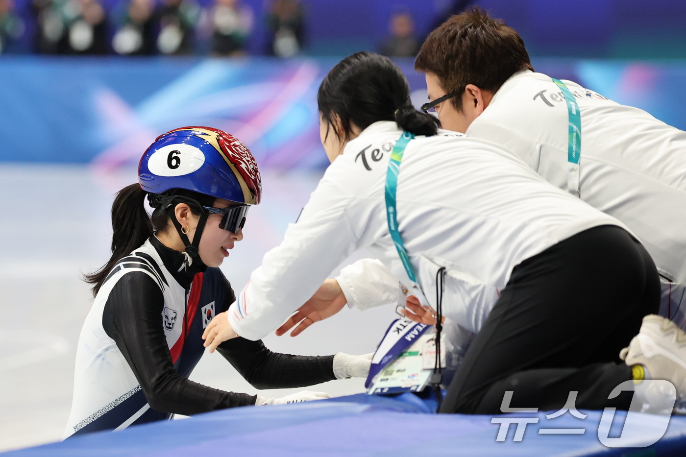 (밀라노=뉴스1) 김진환 기자 = 쇼트트랙 김길리가 16일(현지시간) 이탈리아 밀라노 아이스스케이팅 아레나에서 열린 2026 밀라노·코르티나담페초 동계올림픽 쇼트트랙 여자 1000 …