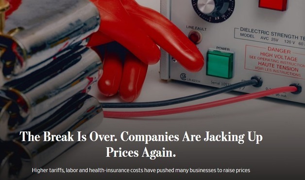 "미국 기업들 가격 인상 시작, 인플레이션 빨간불"-WSJ