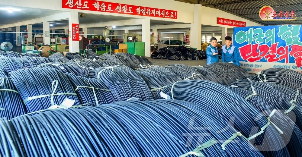 (평양 노동신문=뉴스1) = 북한 노동당 기관지 노동신문은 18일 평양빛섬유통신케이블공장에서 "대상 건설에 필요한 케이블 생산에서 혁신을 불러일으키고 있다"라고 선전했다. [국내에 …