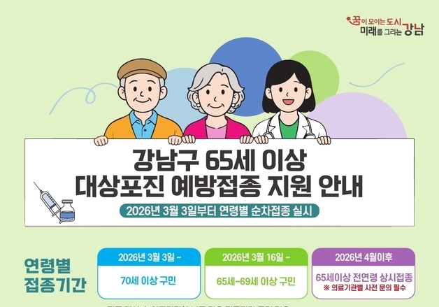 강남구, 대상포진 예방접종 지원 확대…65세 이상 전체 구민 대상