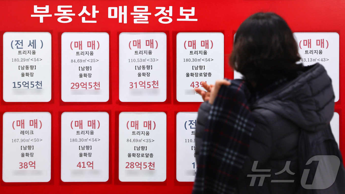 (서울=뉴스1) 최지환 기자 = 19일 서울 송파구의 한 부동산 중개사무소 앞에 아파트 매매 안내문이 붙어 있다.이날 한국부동산원이 발표한 1월 전국 주택가격 동향조사 결과에 따르 …