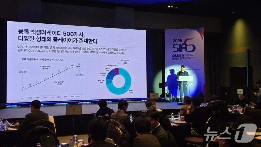 본문 이미지 - 전화성 초기투자액셀러레이터협회 회장이 29일 부산에서 열린 '스타트업 투자자 서밋'에서 발표하고 있다. 2026.1.29 ⓒ뉴스1 이정후 기자