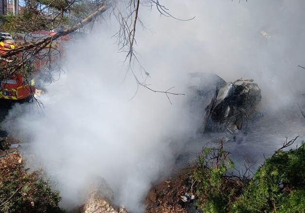 인천 강화도서 전기 택시 조경수 들이받고 연소…70대 사망