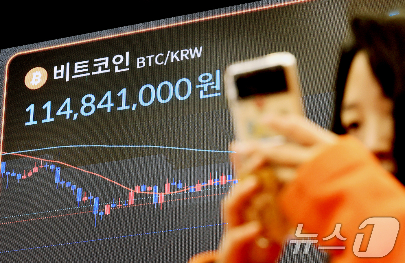 (서울=뉴스1) 이호윤 기자 = 비트코인이 7만달러대로 급락한 2일 서울 서초구 빗썸라운지 강남본점 현황판에 비트코인 등 가상화폐 거래 가격이 표시되고 있다. 2026.2.2/뉴스 …