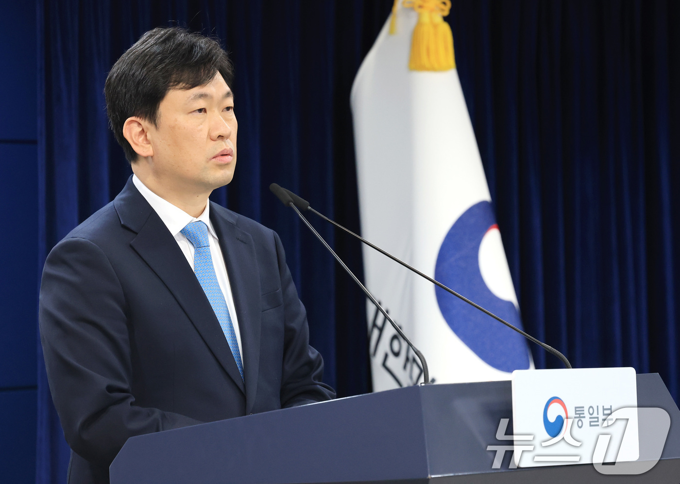 (서울=뉴스1) 임세영 기자 = 윤민호 통일부 대변인이 2일 서울 종로구 정부서울청사에서 정례 브리핑을 하고 있다.  2026.2.2/뉴스1