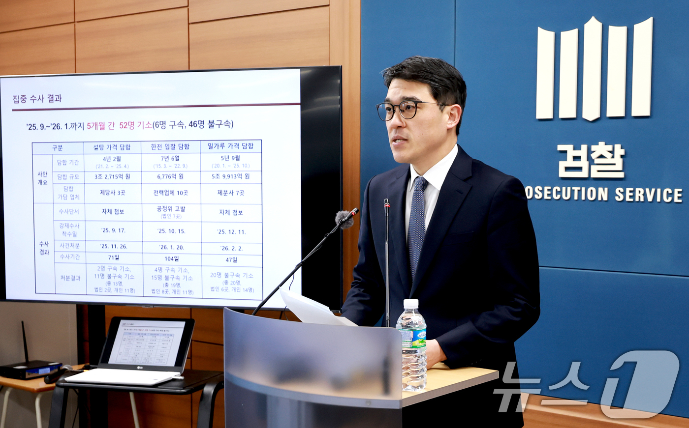 (서울=뉴스1) 이호윤 기자 = 서울중앙지검 공정거래조사부 나희석 부장검사가 2일 서울 서초구 서울고검에서 서민경제 교란사범 집중 수사 결과에 대해 브리핑하고 있다. 2026.2. …