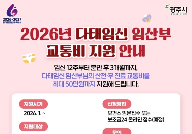 경기 광주시, 다태임신 임산부 교통비 최대 50만원 지원