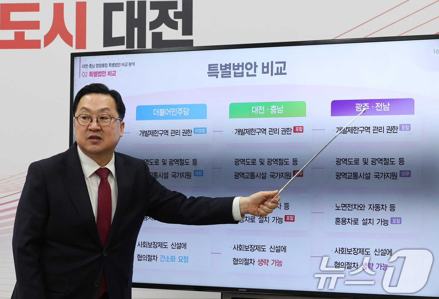(대전=뉴스1) 김기태 기자 = 이장우 대전시장이 2일 시청 브리핑실에서 기자회견을 열고 대전·충남 행정통합 입장을 밝히고 있다.  2026.2.2/뉴스1
