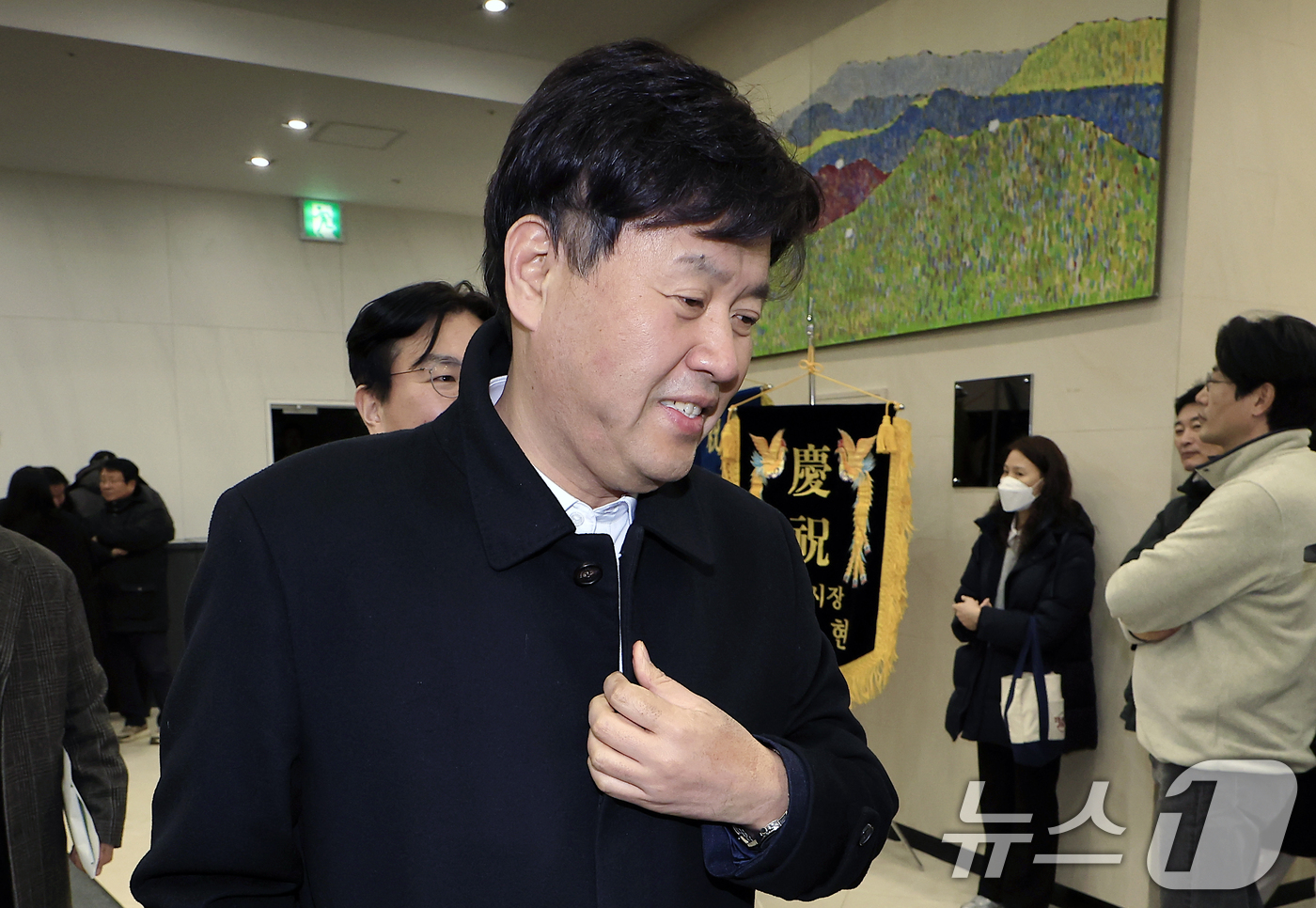 (서울=뉴스1) 박정호 기자 = 김용 전 민주연구원 부원장이 2일 오후 서울시 성동구 왕십리광장로 디노체컨벤션웨딩홀에서 열린 정원오 성동구청장의 ‘매우 만족 정원오입니다’ 출판기념 …