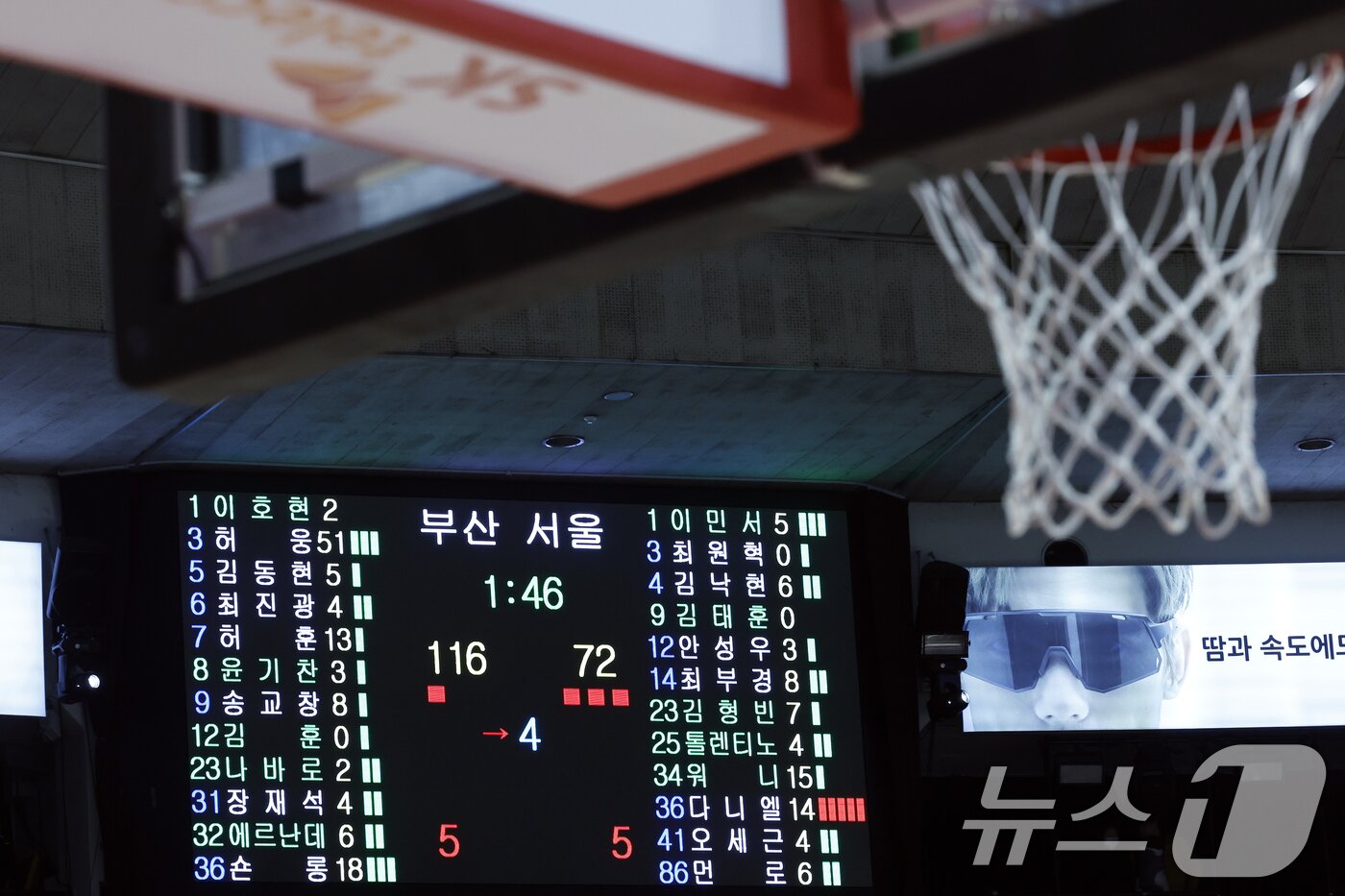 본문 이미지 - 2일 오후 서울시 송파구 잠실학생체육관에서 열린 2025-2026 LG전자 프로농구 서울 SK 나이츠와 부산 KCC 이지스의 경기에서 전광판에 KCC 허웅의 51득점이 표시되어 있다. 2026.2.2/뉴스1 ⓒ News1 박정호 기자