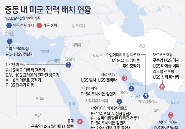 [그래픽] 중동 내 미군 전력 배치 현황
