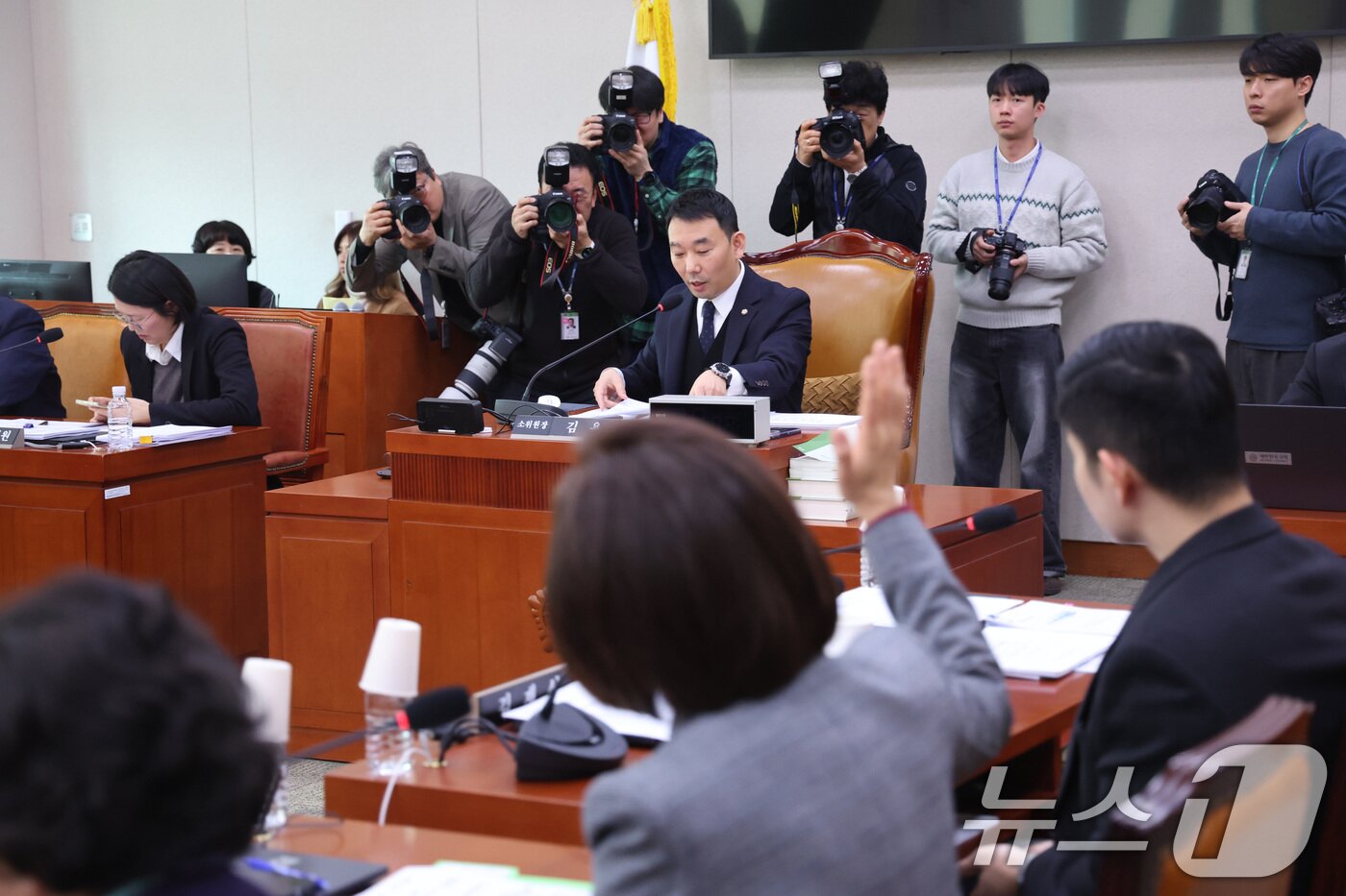 본문 이미지 - 나경원 국민의힘 의원이 20일 서울 여의도 국회에서 열린 법제사법위원회 법안심사제1소위원회에서 의사진행 발언을 신청하고 있다. 2026.2.20 ⓒ 뉴스1 신웅수 기자