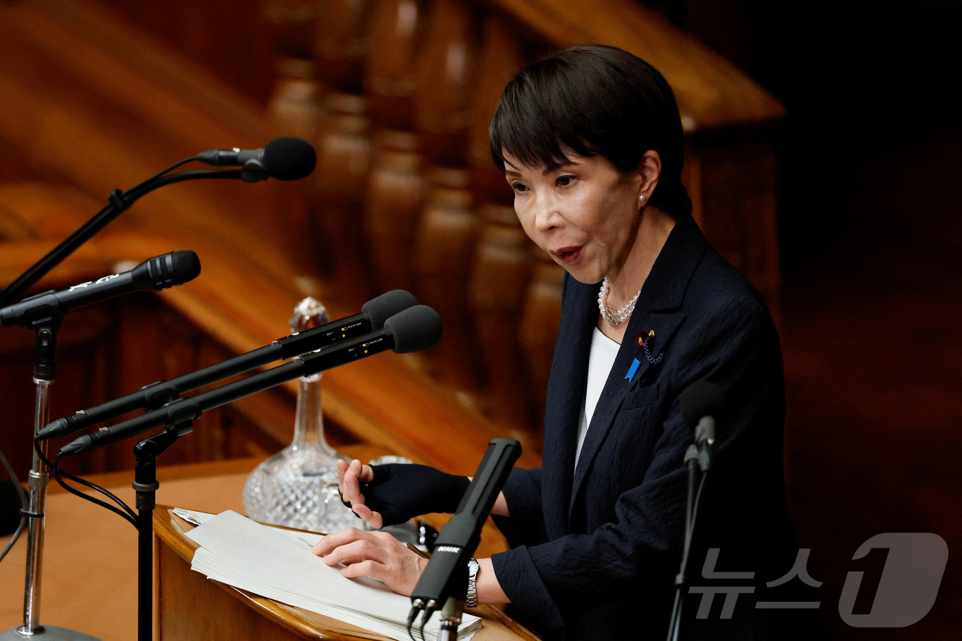 (도쿄 로이터=뉴스1) 김지완 기자 = 20일 다카이치 사나에 일본 총리가 도쿄 국회의사당에서 시정방침연설을 하고 있다. 2026.02.20ⓒ 로이터=뉴스1