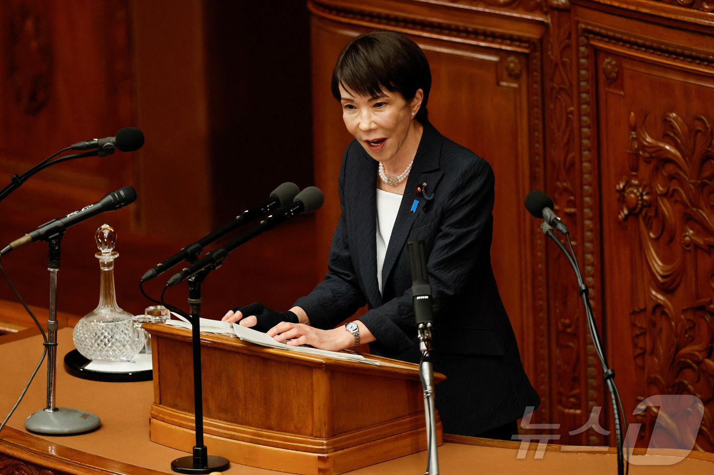 (도쿄 로이터=뉴스1) 이정환 기자 = 다카이치 사나에 일본 총리가 20일 도쿄 일본 국회에서 정책 연설을 하고 있다. 2026.02.20.ⓒ 로이터=뉴스1