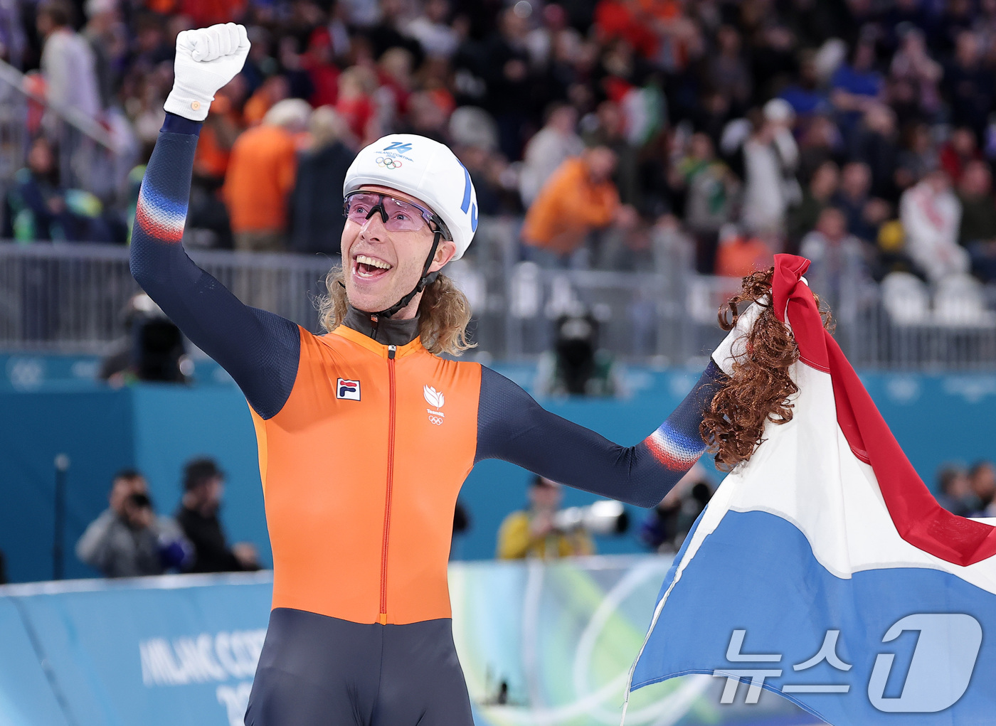 (밀라노=뉴스1) 김성진 기자 = 21일(현지시간) 이탈리아 밀라노 스피드스케이팅 스타디움에서 열린 2026 밀라노·코르티나담페초 동계올림픽 스피드 스케이팅 남자 매스 스타트 결승 …