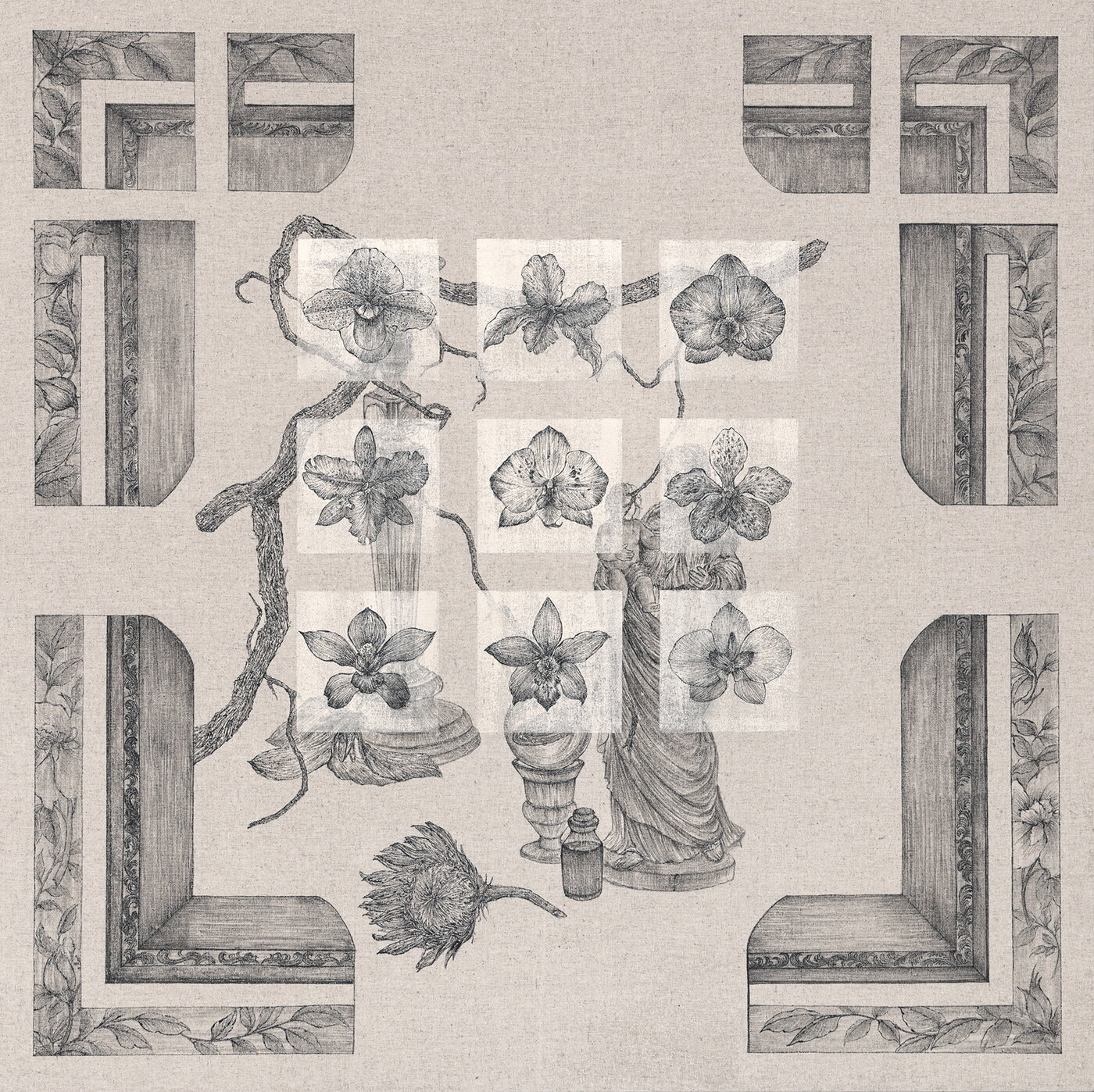 본문 이미지 - 박나회, 가려진 비가_ 70x70cm_ Meok and Mixed media on Linen_ 2026 (하랑갤러리 제공)