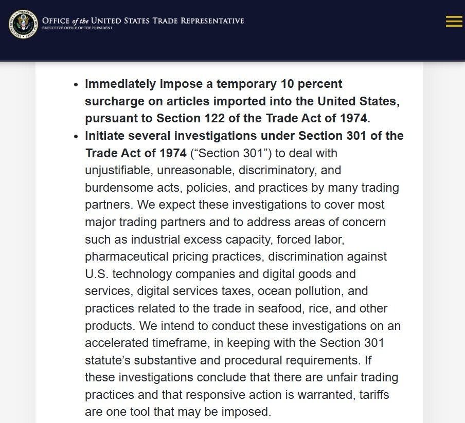 본문 이미지 - 미국 무역법 301조 조사 착수를 알리는 내용의 미국무역대표부(USTR) 공식 성명 (USTR 공식 성명 갈무리)