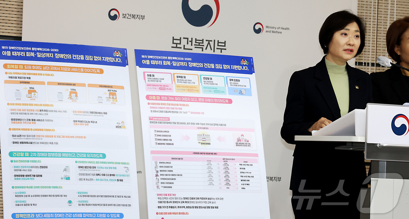 (세종=뉴스1) 김기남 기자 = 이스란 보건복지부 제1차관이 23일 세종시 정부세종청사에서  제1차 장애인 건강보건관리 종합계획을 발표하고 있다.보건복지부는 장애인 누구나 건강하고 …