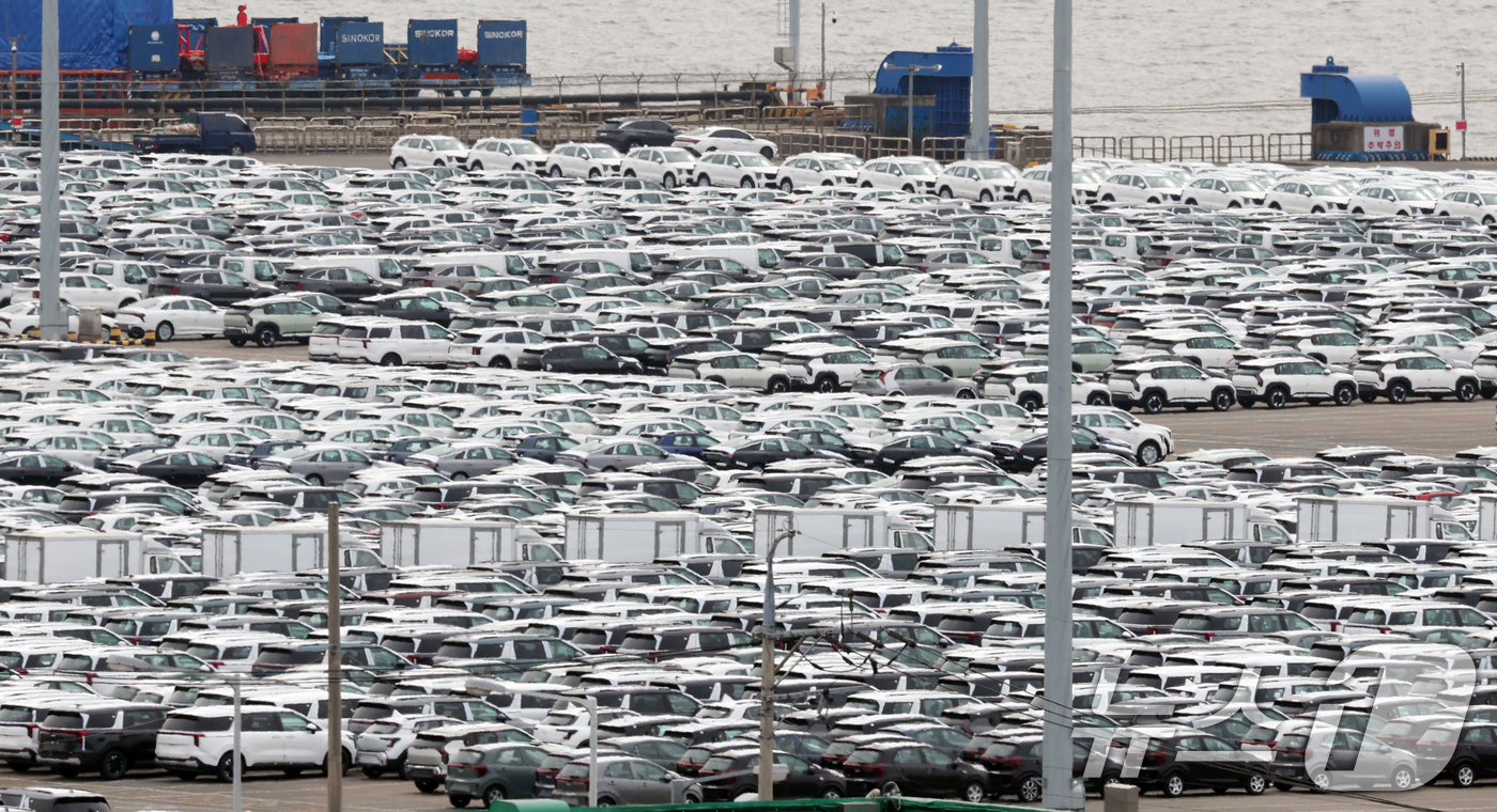 (평택=뉴스1) 김영운 기자 = 23일 경기 평택시 포승읍 평택항에 수출용 자동차가 세워져 있다.이날 관세청에 따르면 이달 1~20일 수출은 전년동기대비 23.5% 증가한 435억 …