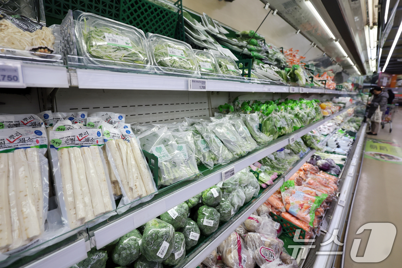 (서울=뉴스1) 황기선 기자 = 24일 서울 시내 한 대형마트 농축산물 코너에서 시민들이 장을 보고 있다.한국은행이 이날 발표한 '2026년 1월 생산자물가지수(잠정)'에 따르면 …