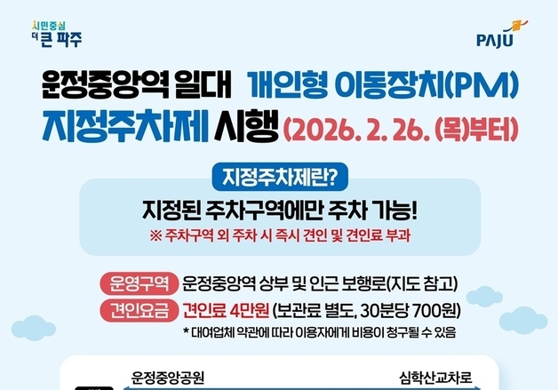 파주시, 운정중앙역 일대 '개인형 이동장치 지정 주차제' 시행