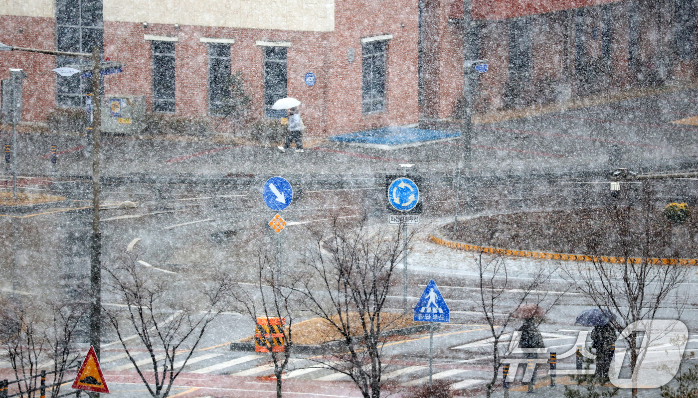 (완주=뉴스1) 유경석 기자 = 24일 전북 완주군 삼례읍 일원에 진눈깨비가 내리고 있다. 2026.2.24/뉴스1